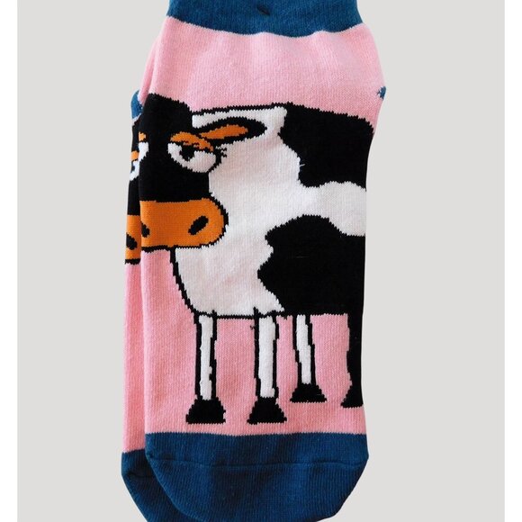 Lazy One Mooody Cow Ankle Socks Funny Size 9-11 Pink Blue Cute Quirky - Picture 2 of 4